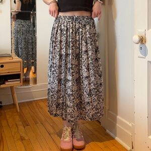 Floral Black and White Midi Skirt